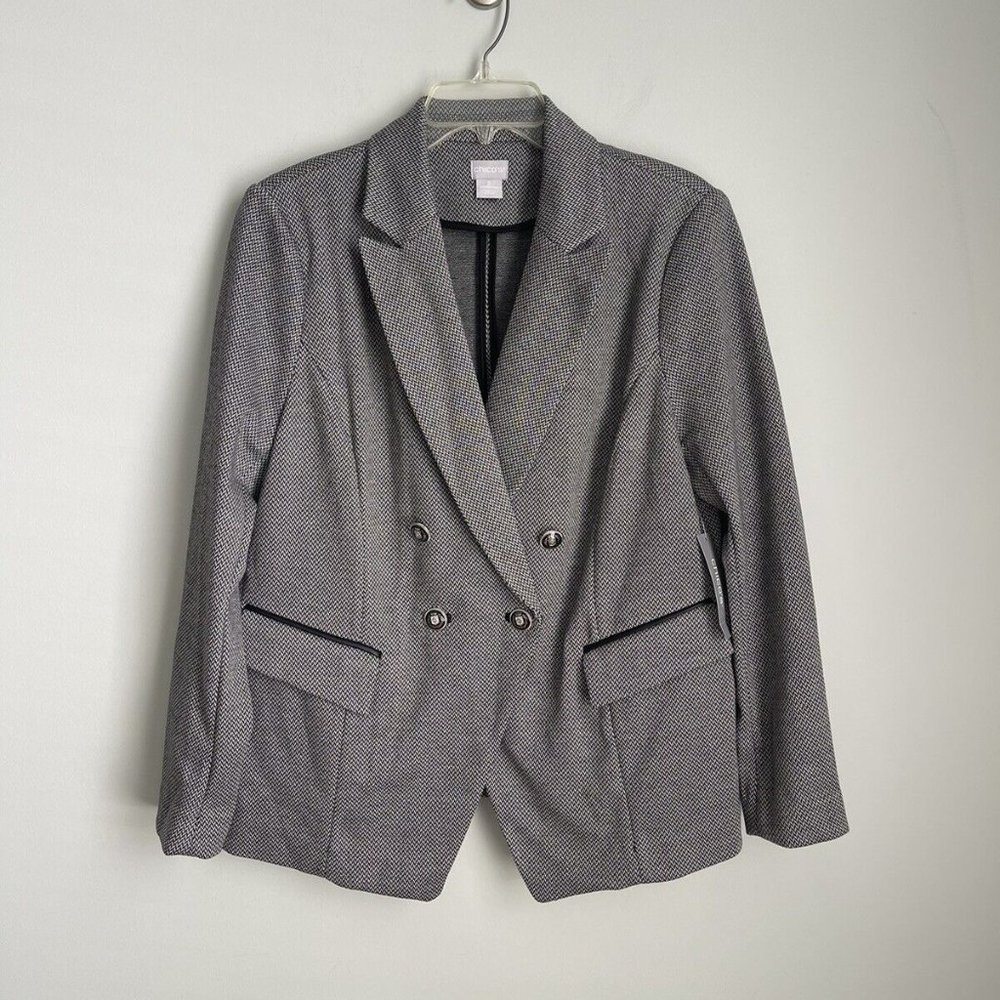 New Chicos 2 Black Herringbone Knit Blazer Long Sleeve Jacket